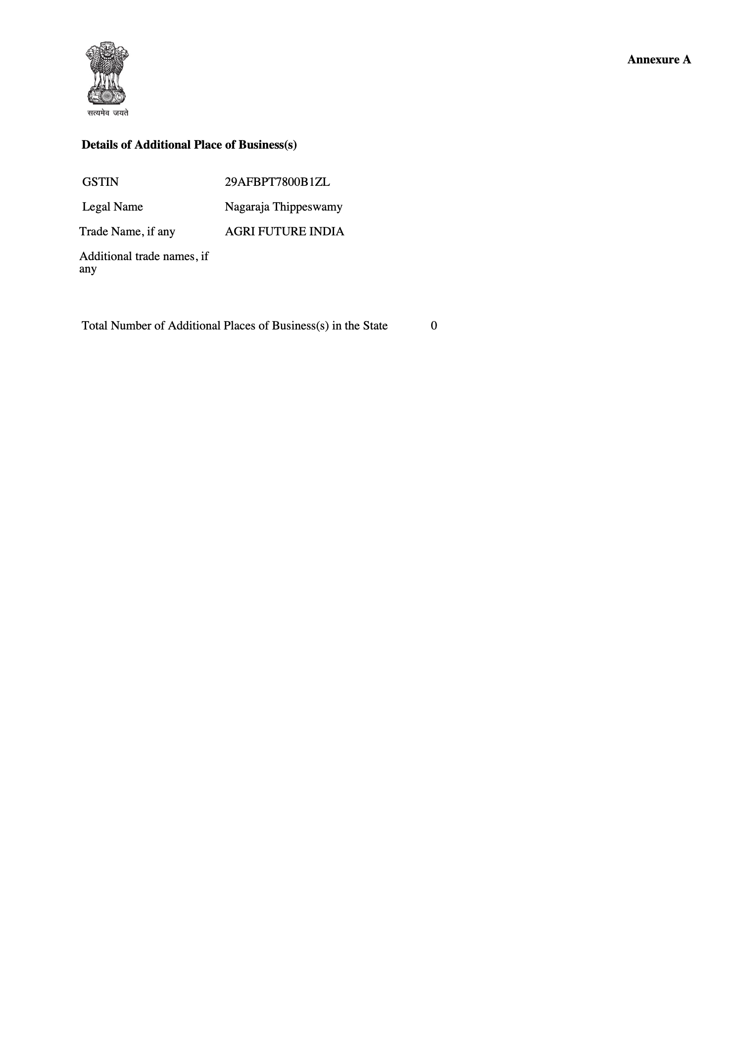 GST Registration Certificate Page 2 - Annexure A