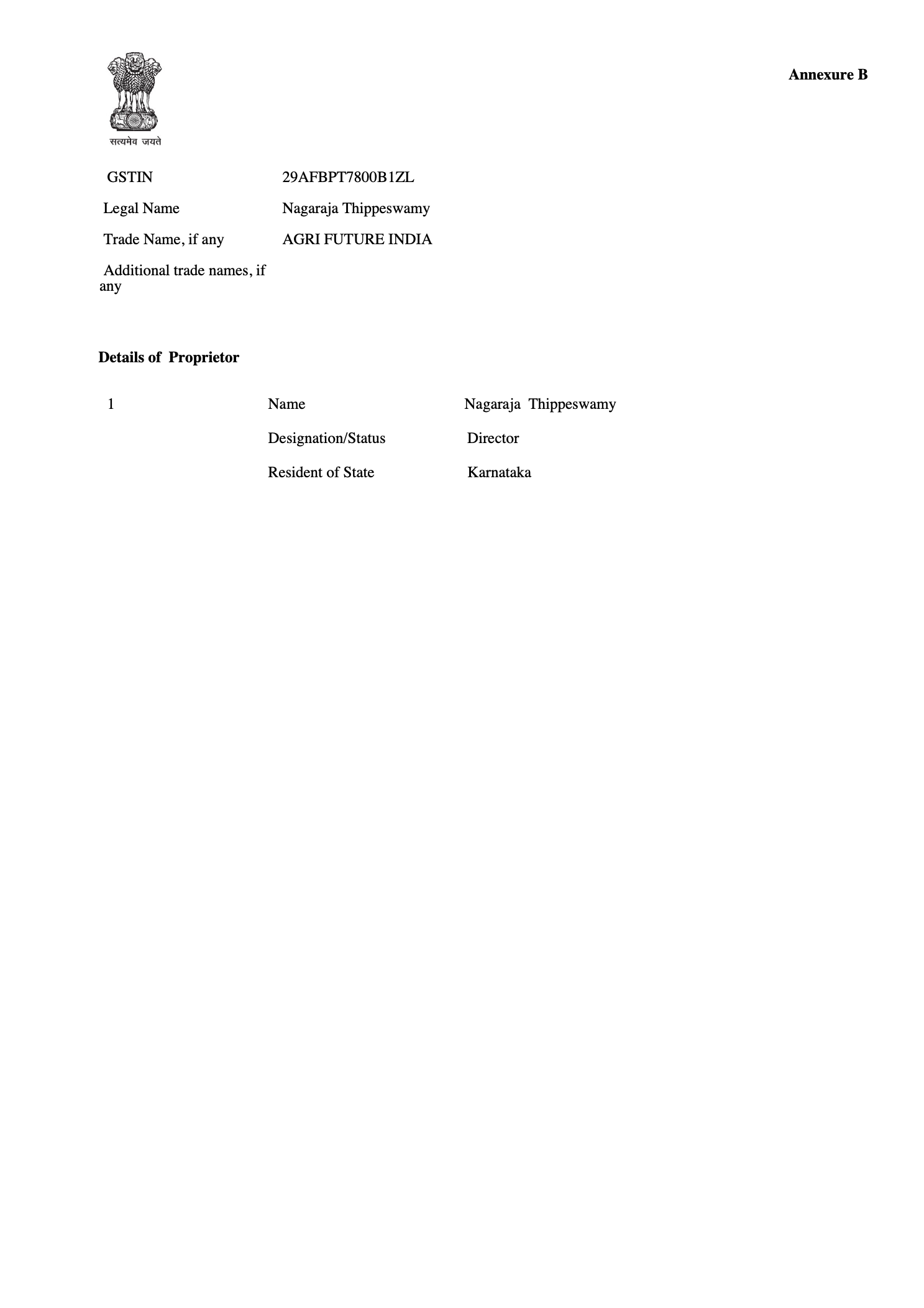 GST Registration Certificate Page 3 - Annexure B